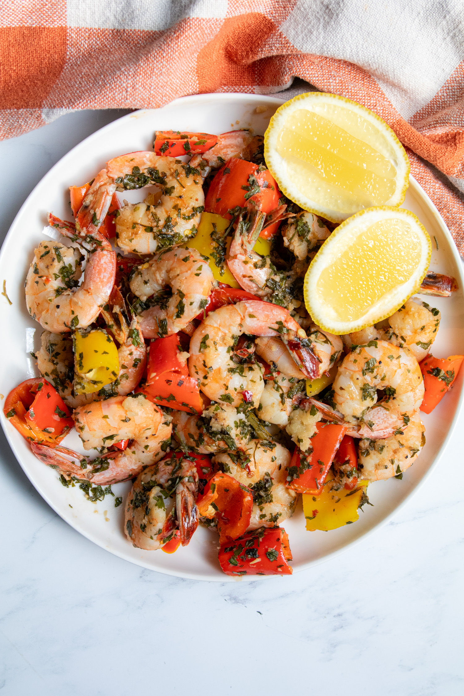 Garlic pan seared shrimp and peppers